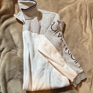 Calvin Klein Light Gray and White Zip-Up Jacket
